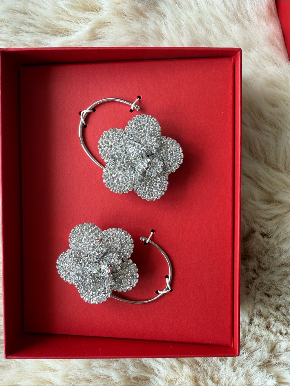 Magda Butrym Silver Crystal Flower Hoop Earrings